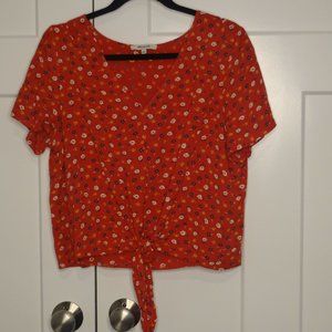 Red Flowered Madewell Blouse